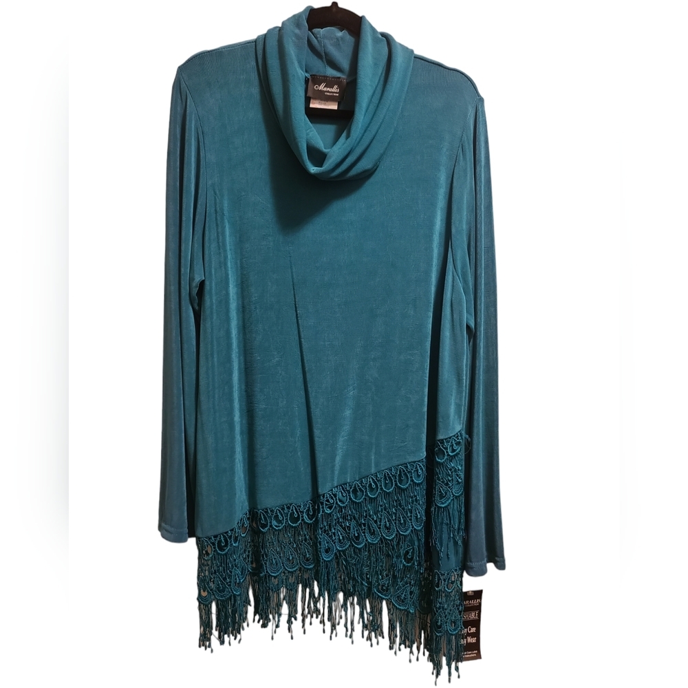 Cowl-neck tunic with fringe XXL NWT